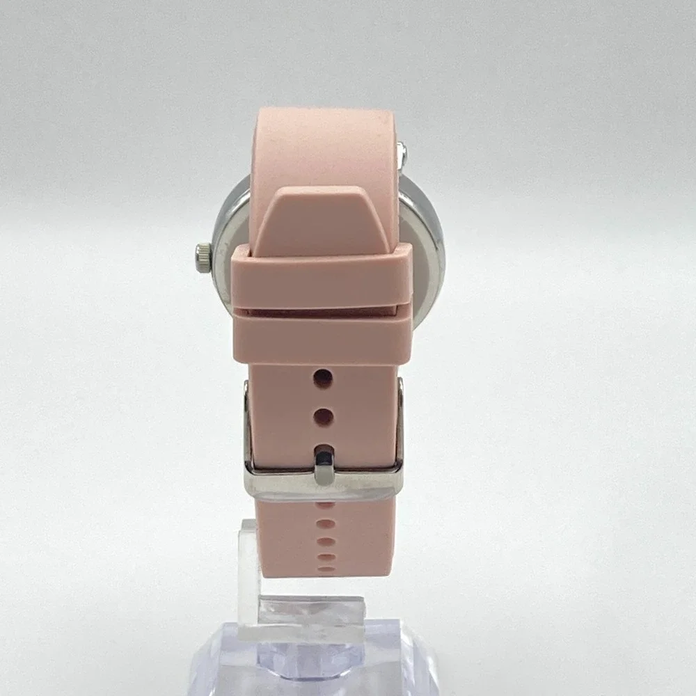 Anne Klein Women's Watch 34mm Silver Tone Beige Dial Silicone Band New Battery